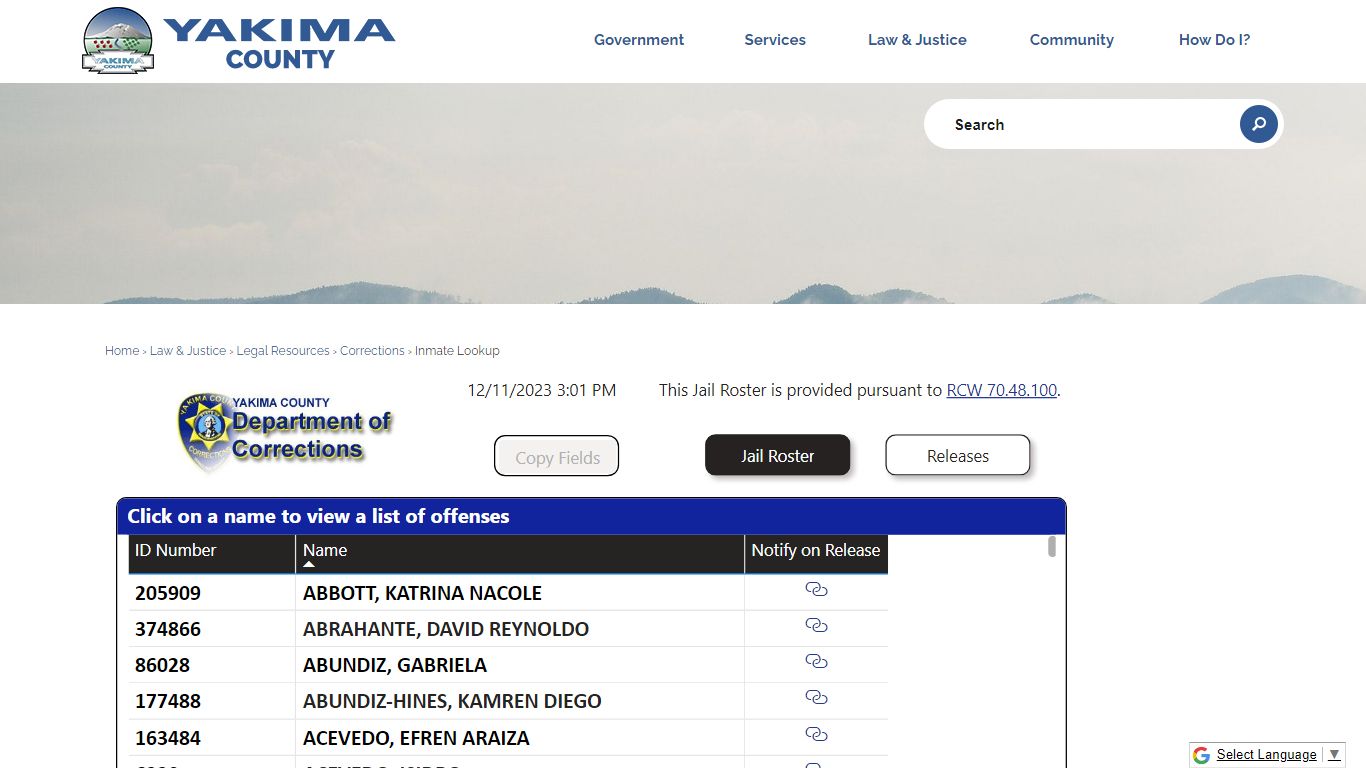 Inmate Lookup | Yakima County, WA